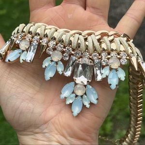 Aldo Chain Gold Necklace with Leather Weave & Colorful Stones - so Pretty!